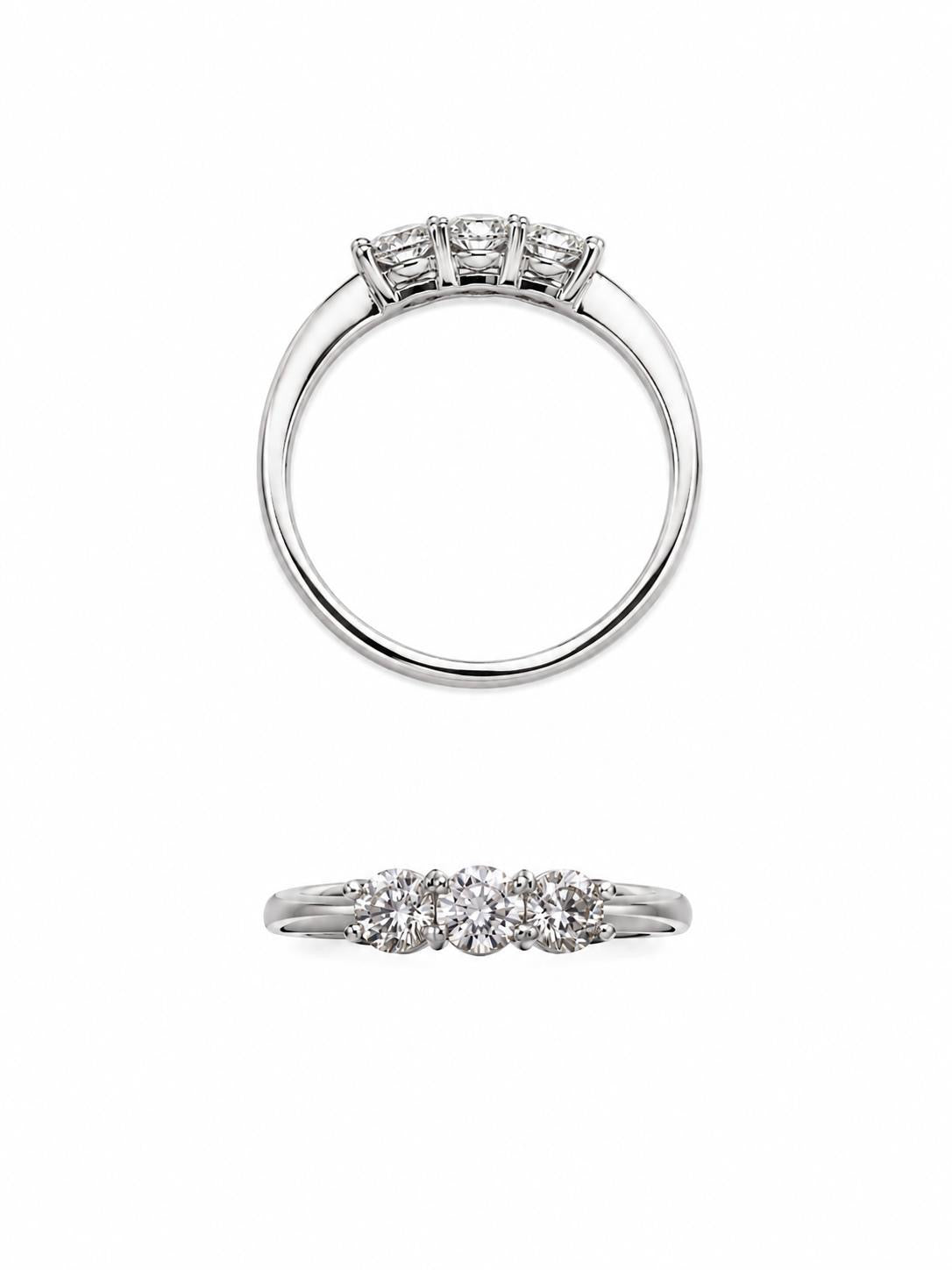 Anello oro bianco 18kt con trilogi di zirconi