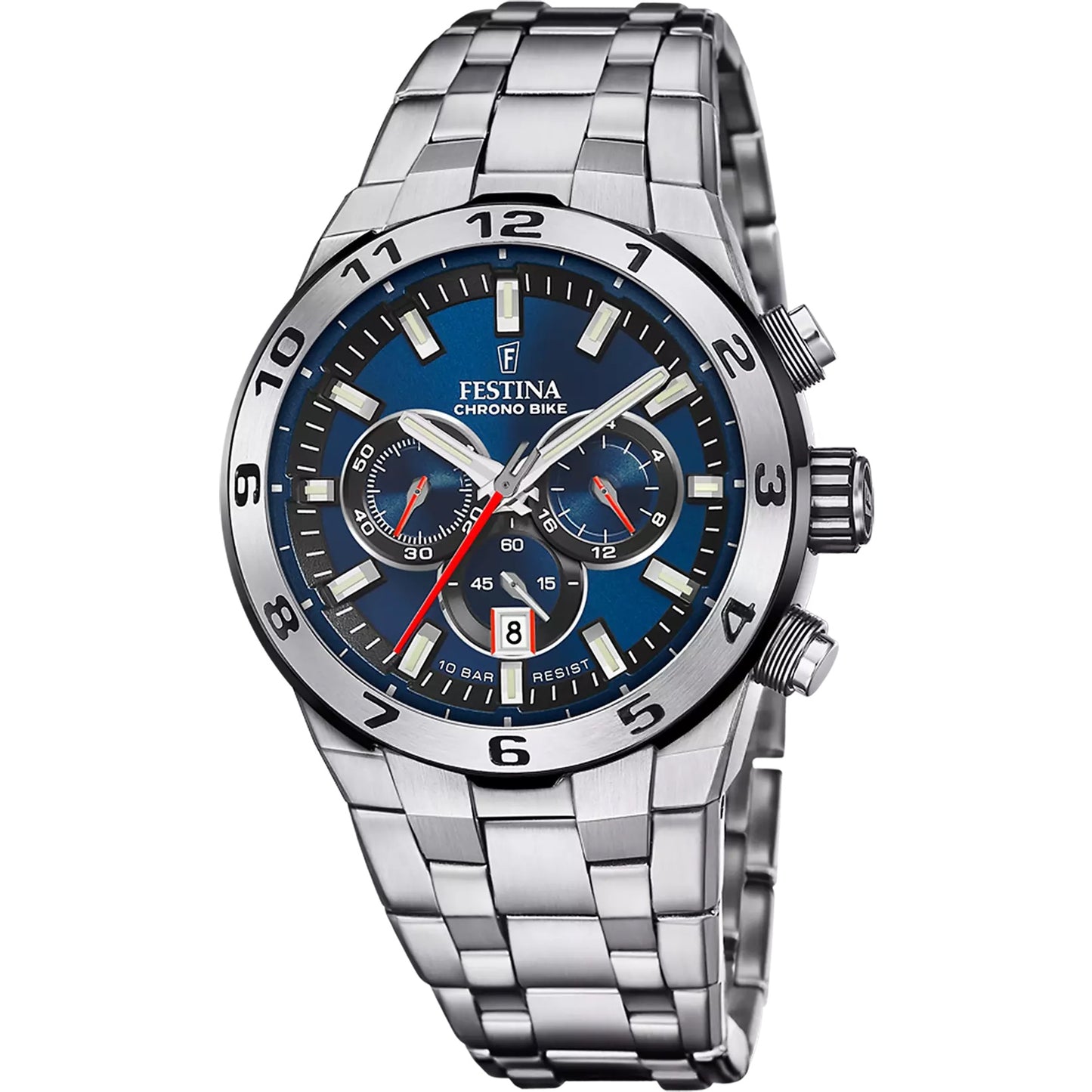 Orologio Festina acciaio con quadrante blu e lancette sia bianche che rosse, uomo