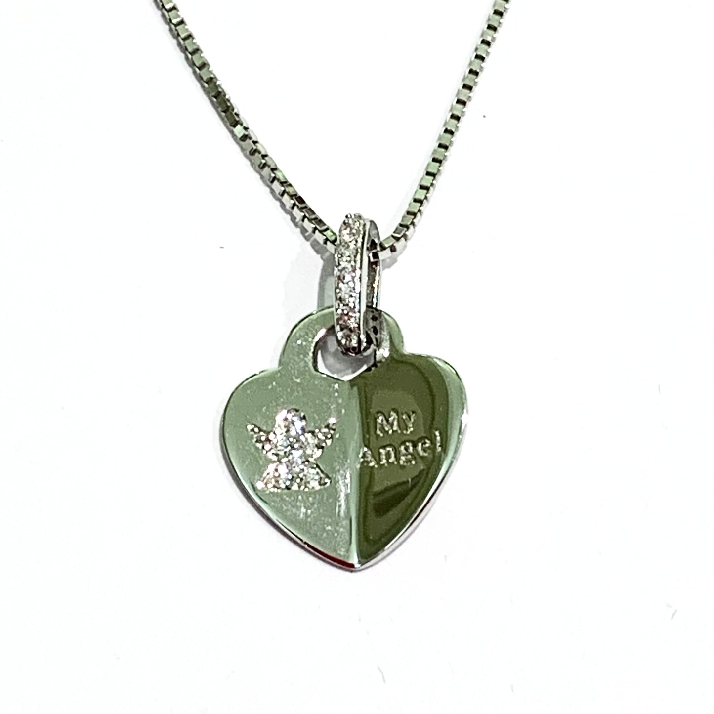 Collana argento con cuore e scritta "forever love"/"my angel"