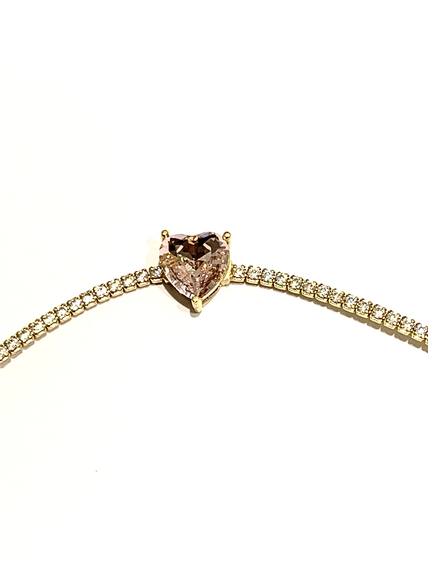 Bracciale argento tennis dorato con zirconi e cuore rosa