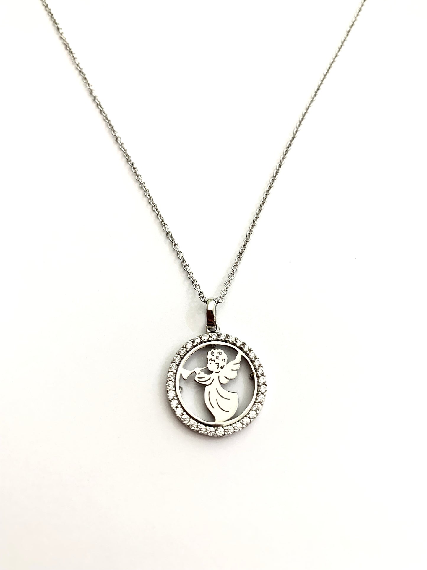 Collana oro bianco 9kt con angelo