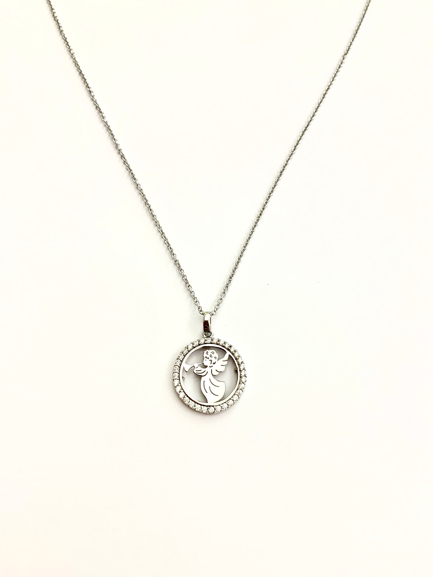 Collana oro bianco 9kt con angelo