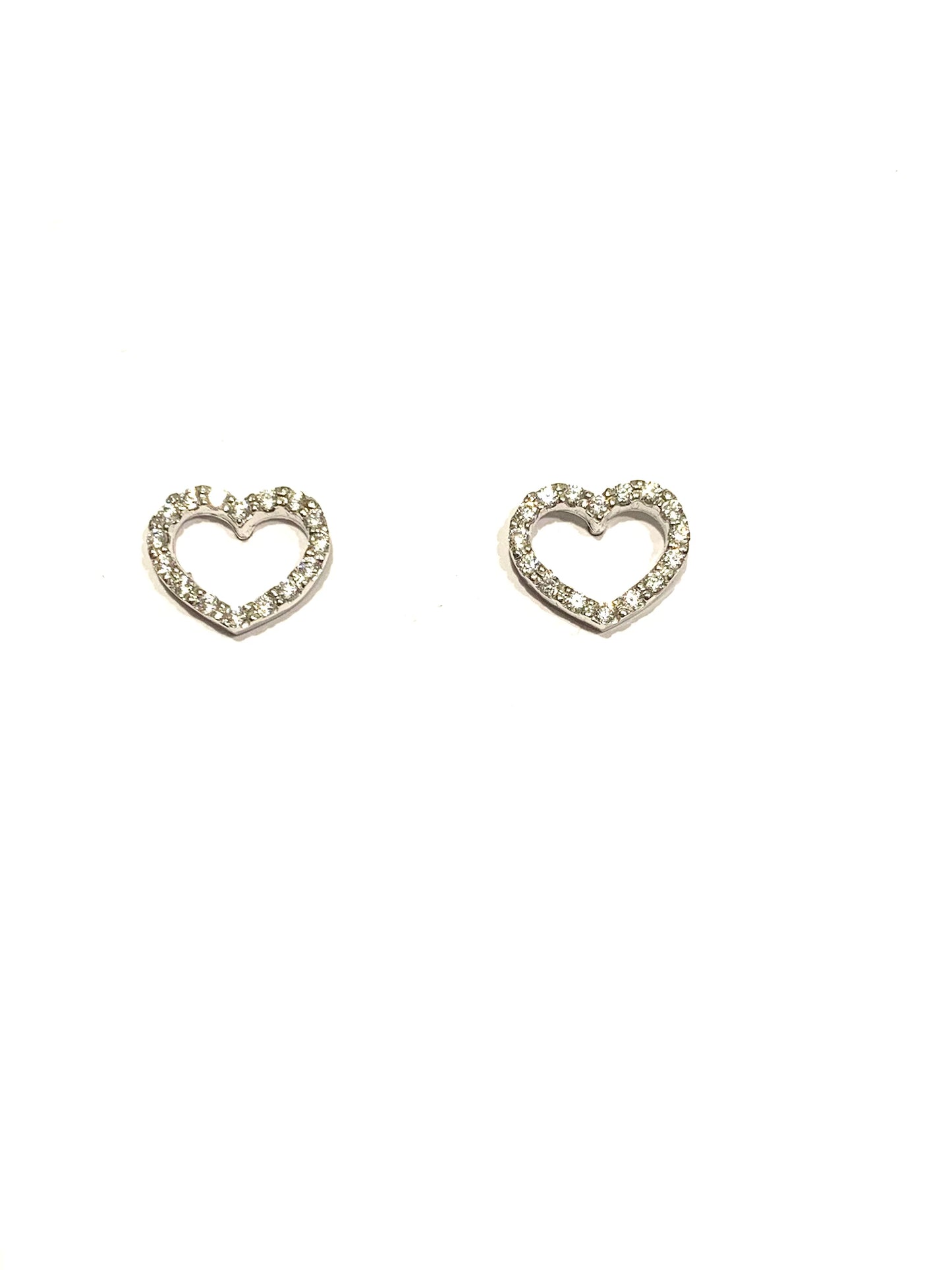 Orecchini oro bianco 18kt con cuori vuoti e zirconi