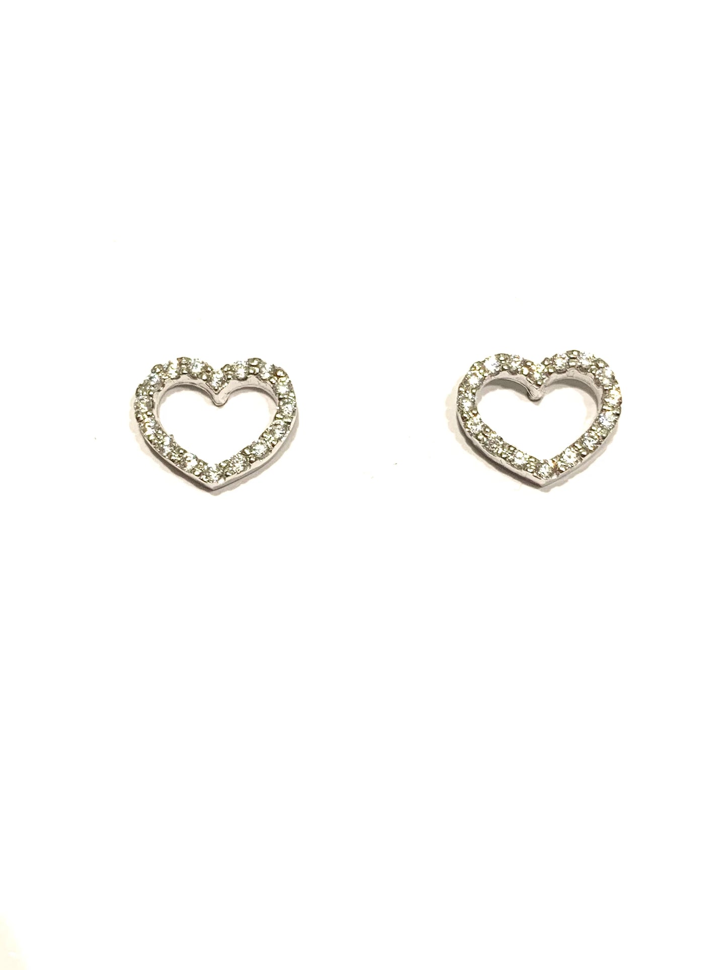 Orecchini oro bianco 18kt con cuori vuoti e zirconi