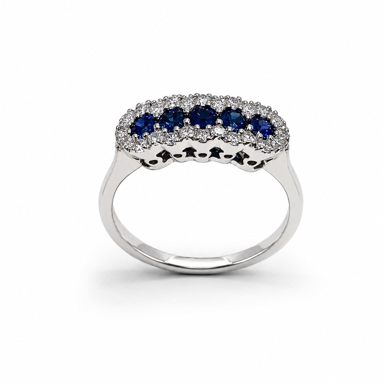Anello oro bianco 18kt con diamanti e zaffiri Alfieri & St John