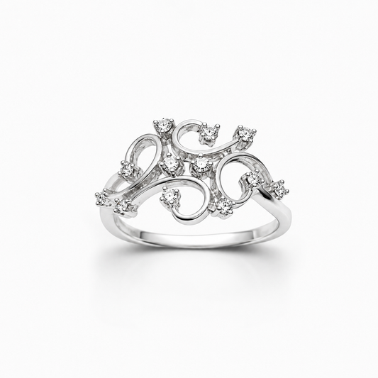 Anello in oro bianco 18kt con zircone colore acquamarina tondo impreziosito da sei zirconi nella parte superiore.

Dimensione 1 cm.

Misura 15.
