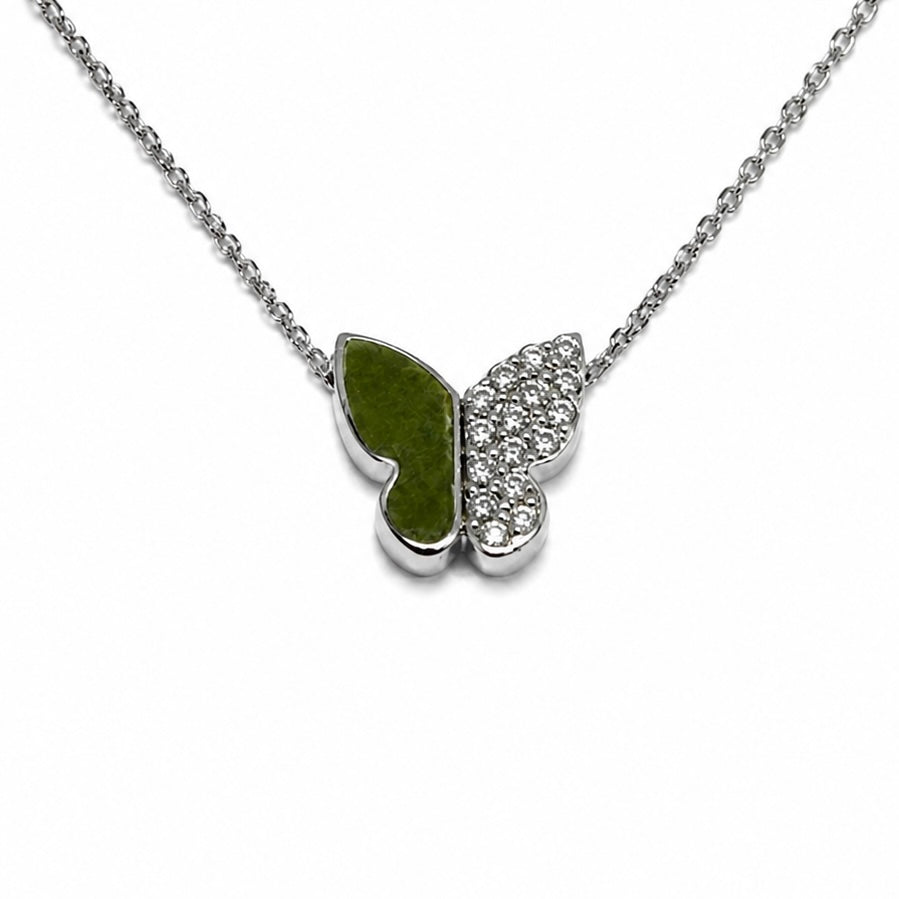 Collana oro bianco 9kt con farfalla
