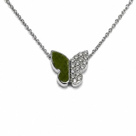 Collana oro bianco 9kt con farfalla