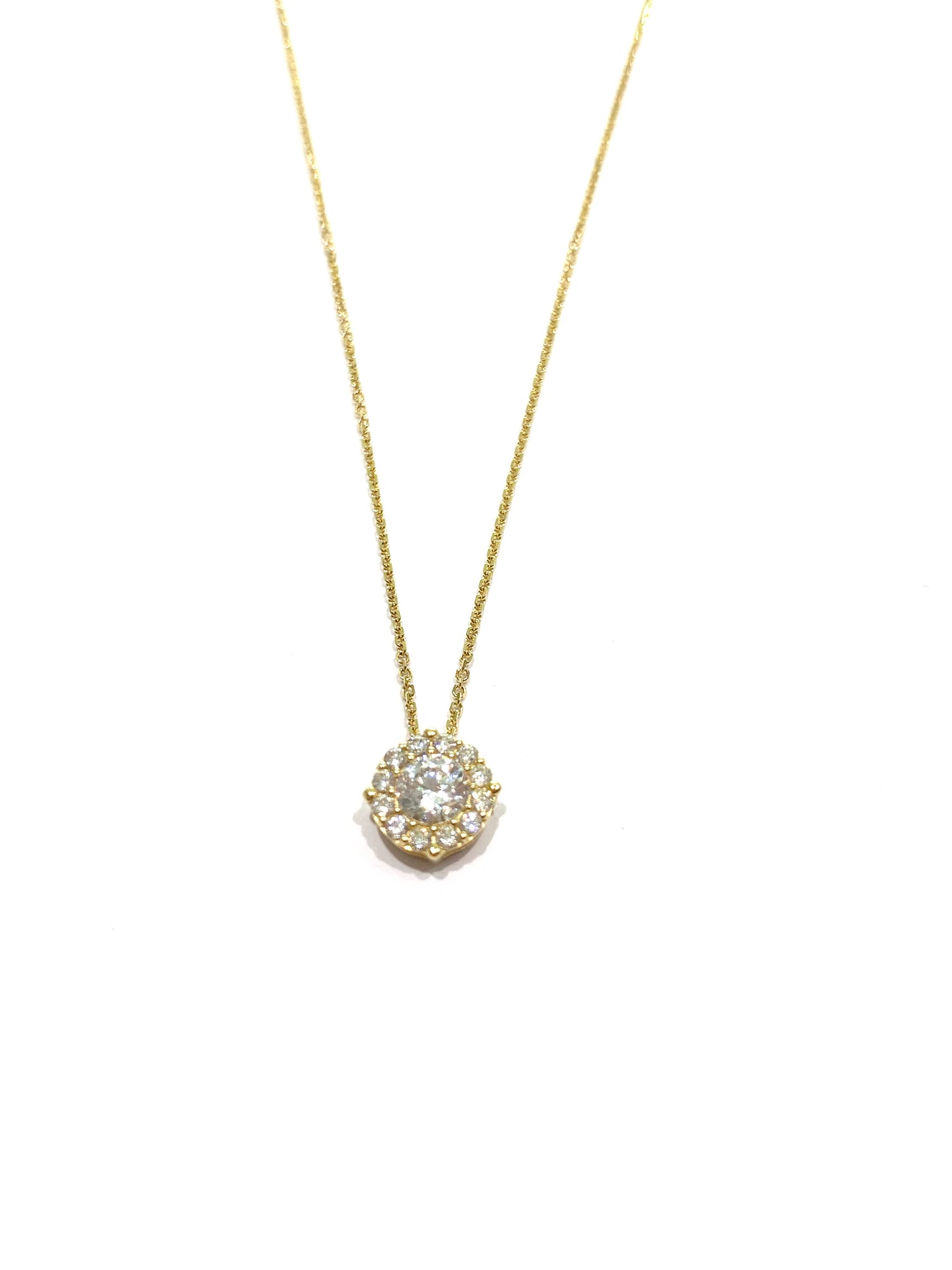 Collana in oro 18kt con zircone centrale circondato da piccoli zirconi.

Disponibile in oro giallo oppure oro bianco.

Lunghezza catena 42 cm.

Dimensione totale 0,6 cm.