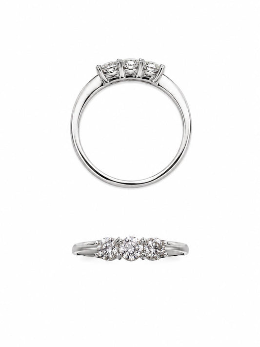Anello oro bianco 18kt con trilogi di zirconi