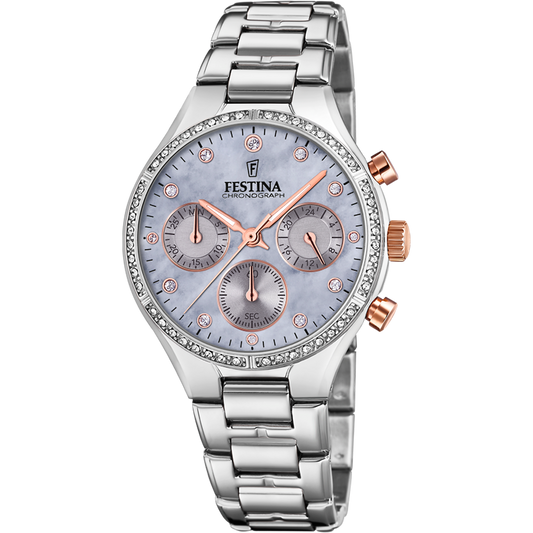 Orologio Festina acciaio con quadrante azzurro, donna