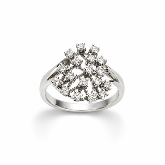 Anello in oro bianco 18kt con diamanti a grappolo.

Marchio Leonori.

Diamanti 0,46 carati.

Dimensione 1,5x1,5 cm.

Misura 14.