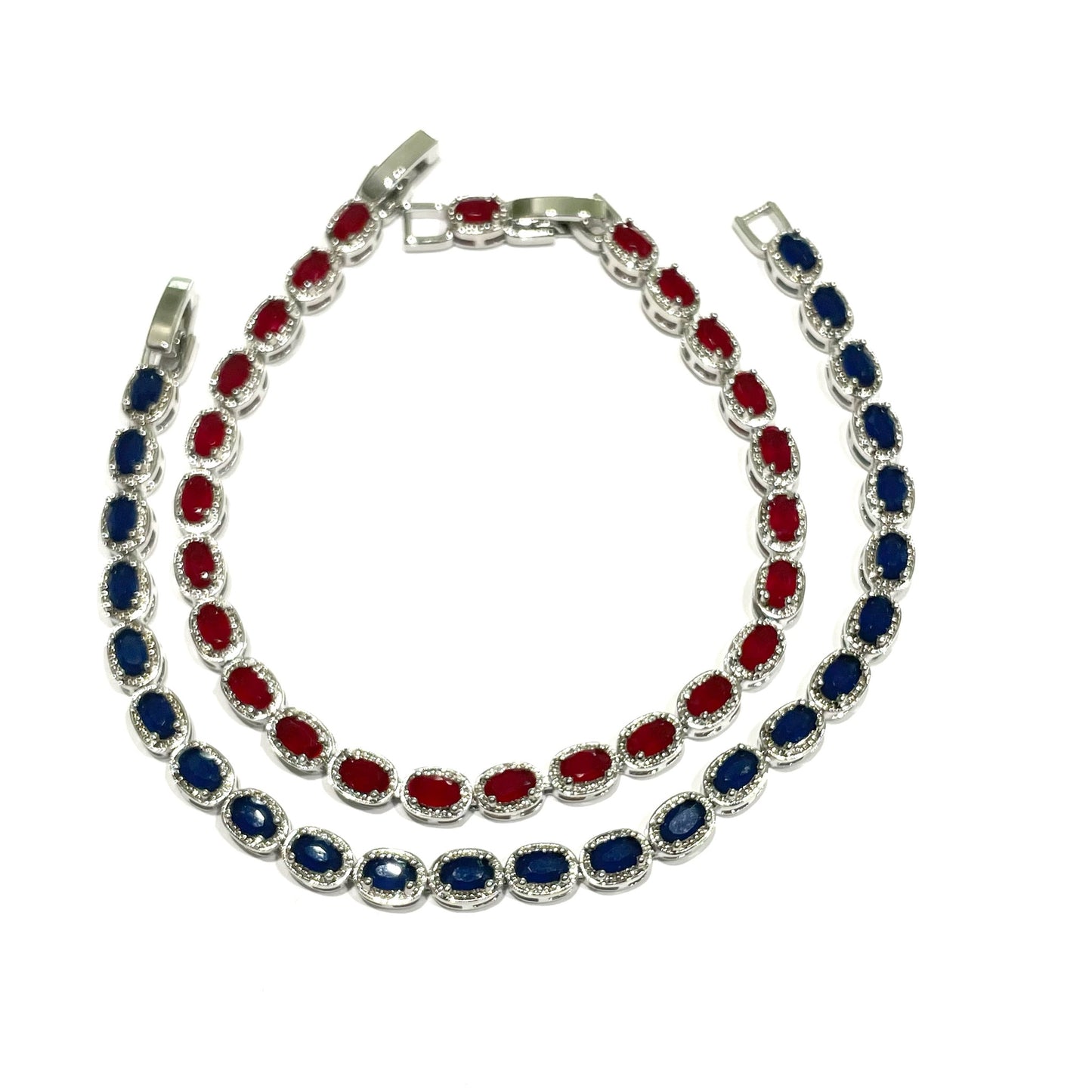 Bracciale argento tennis con zirconi bianchi e colore rubino/zaffiro