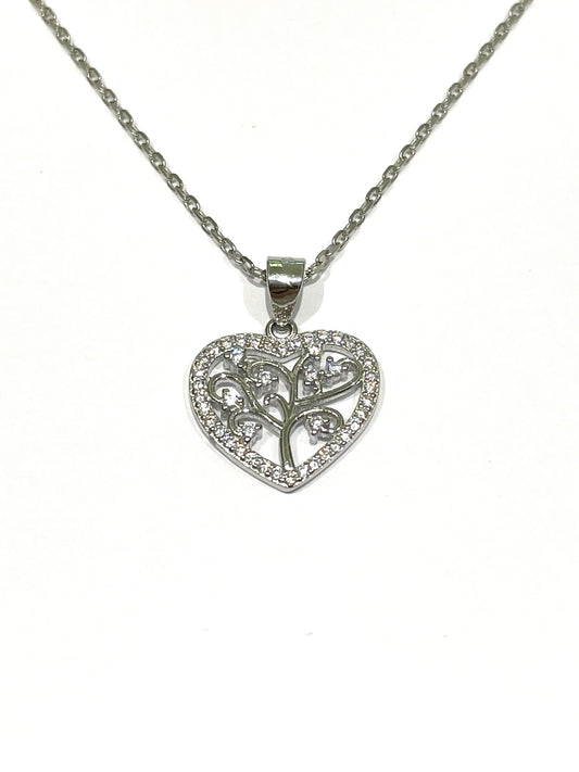 Collana argento con albero della vita a cuore e zirconi