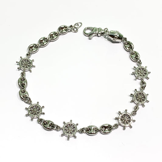 Bracciale uomo argento con timoni