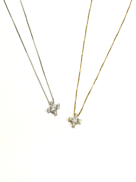 Collana oro bianco/giallo 18kt con zircone solitario