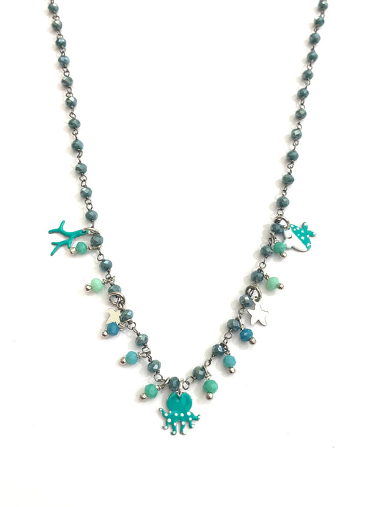 Collana argento con pendenti e perline turchesi