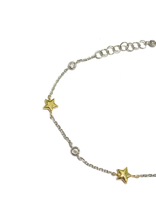 Bracciale oro bianco 18kt con stelle gialle e punti luce