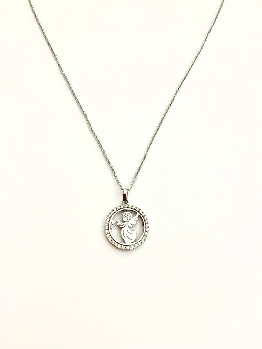 Collana oro bianco 9kt con angelo