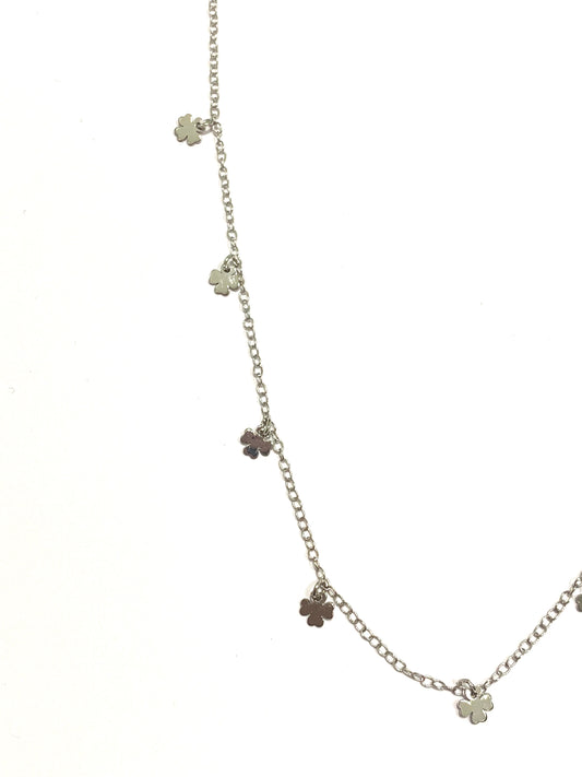 Collana oro bianco 18kt con quadrifogli