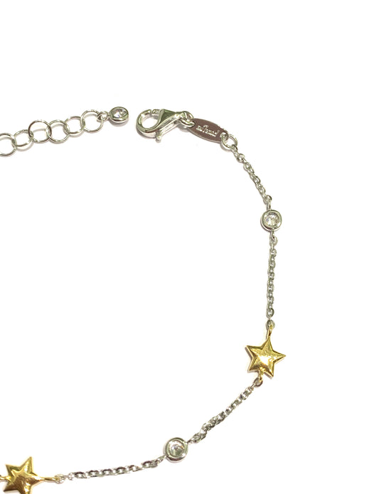 Bracciale oro bianco 18kt con stelle gialle e punti luce