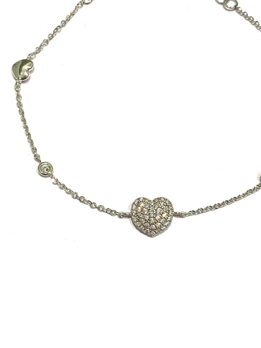 Bracciale oro bianco 18kt con cuori e punti luce