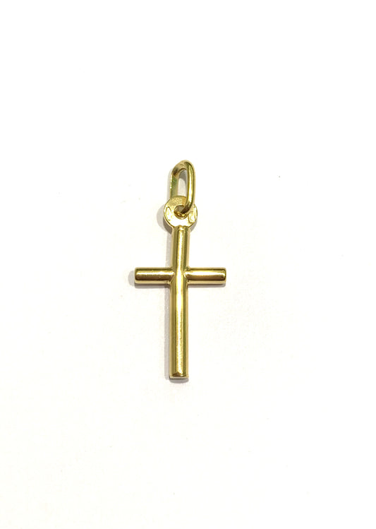 Ciondolo per collana in oro giallo 18kt con piccola croce.  Dimensione croce 1x2,4cm incluso 0,6 cm di anellino.