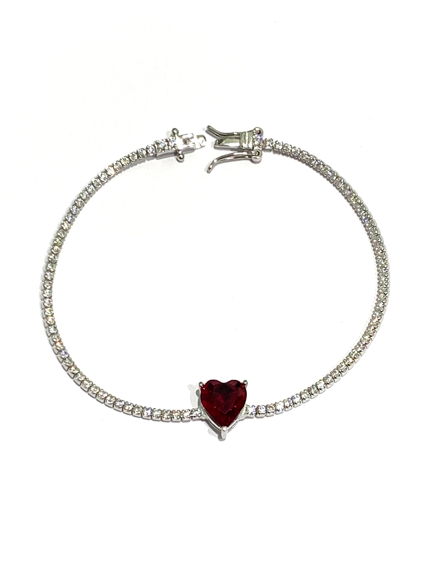 Bracciale argento tennis con zirconi e cuore colorato